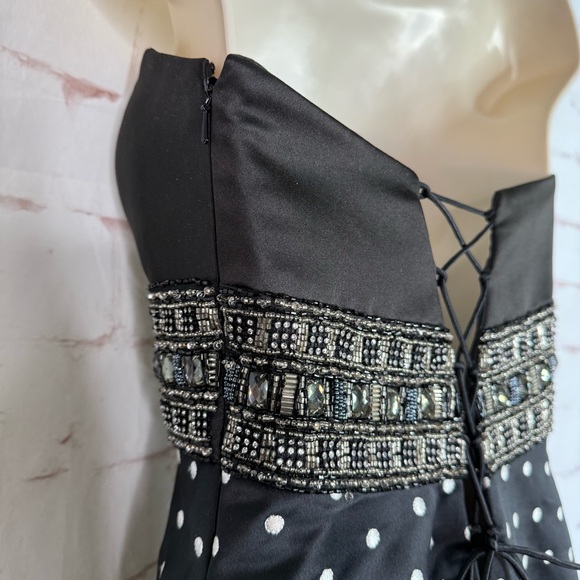 Jeweled Strapless Lace-Up Back Black and White Polka Dot Maxi Dress Size Small - Picture 15 of 16